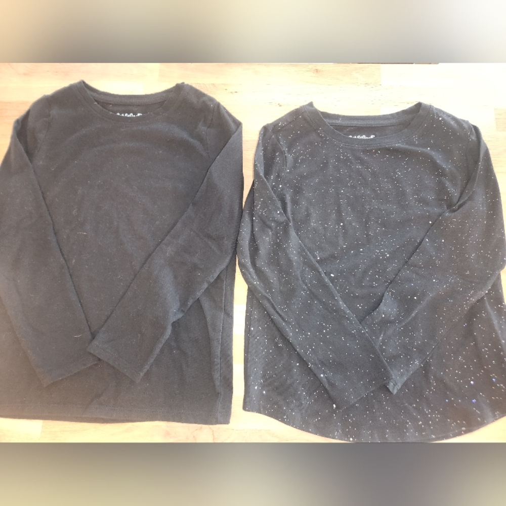 Cat & Jack Girls Cotton Long Sleeve Shirt Black Set of 2 - Like New